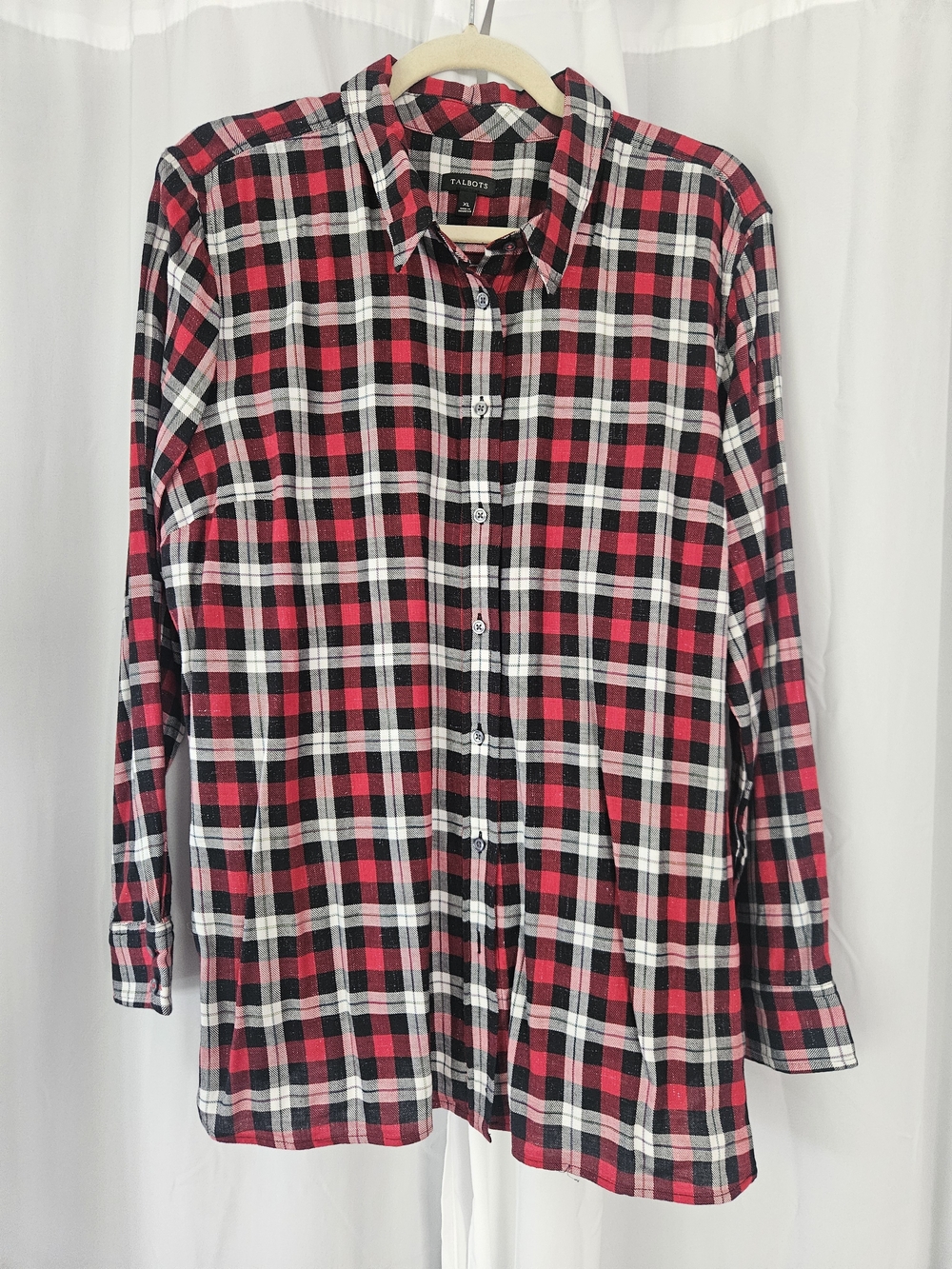 Talbots Women's Red Black White Plaid Button-Down Shirt Size XL